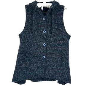 For Cynthia Vest Womens Size XL Wool Blend Blue Multi Color Button Front Hooded